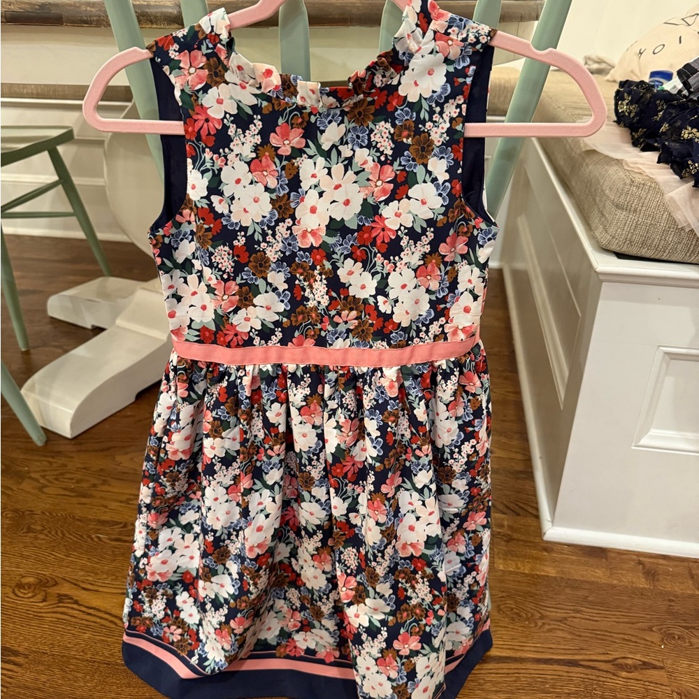 Janie and Jack Navy Floral Dress with Pink Accents